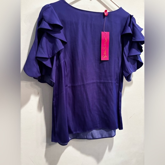 Lilly Pulitzer Vibrant Blue Ruffle Blouse fancy flare feminine bright party - Picture 5 of 12